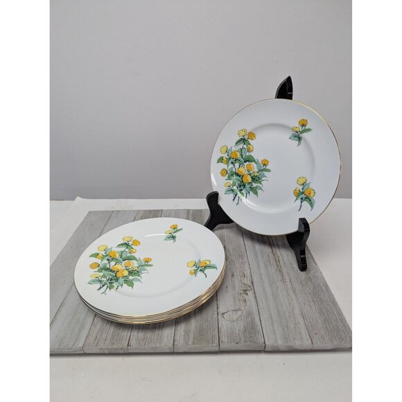 Crown Sterling Fine Bone China Floral Bowl Sussex Mum Salad Plates 8 1/4" Set 4 - Picture 1 of 10